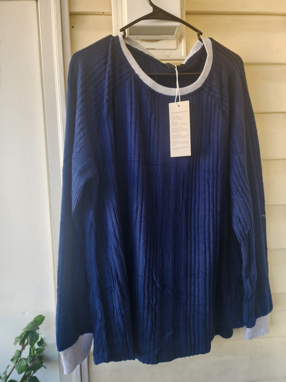 & Other Stories Navy Ribbed Sweater with White Trim